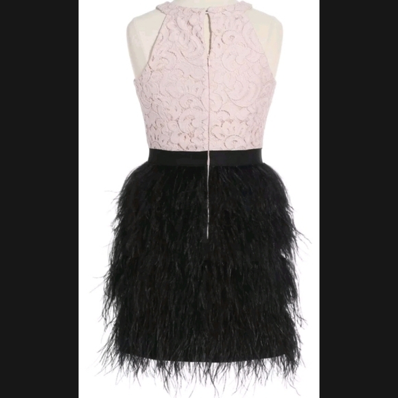 Milly Girls Minu Ostrich Feather Pink Black Formal Cocktail Dress, Size 8 - Picture 2 of 8